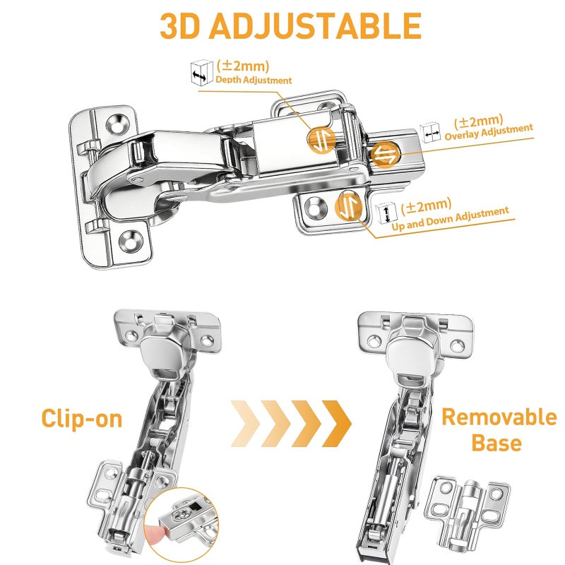TamBee 1/2 Inch Overlay 175 Degree Cabinet Door Hinges 48mm Frameless Soft Close Lazy Susan Hinges for Corner Kitchen Adjustable,2 Pcs/1 Pair (Half Overlay) - Image 4